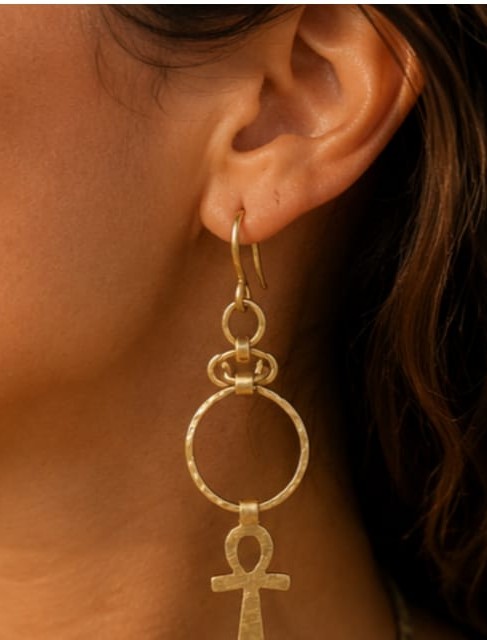 Filigree Tiger Eye Drops worn on model